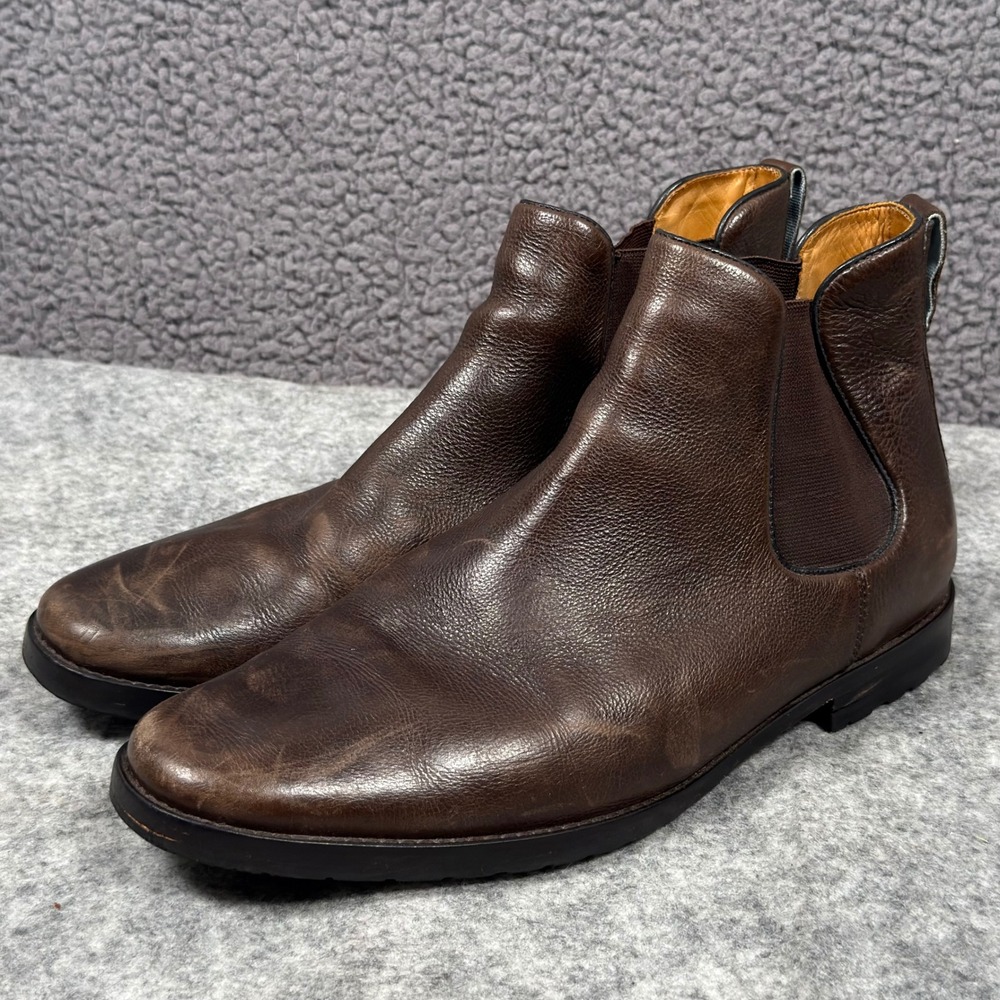 Peter Millar Mens Boots Sz 9.5 Brown Leather Chelsea Pull-On Lug Sole Plain Toe